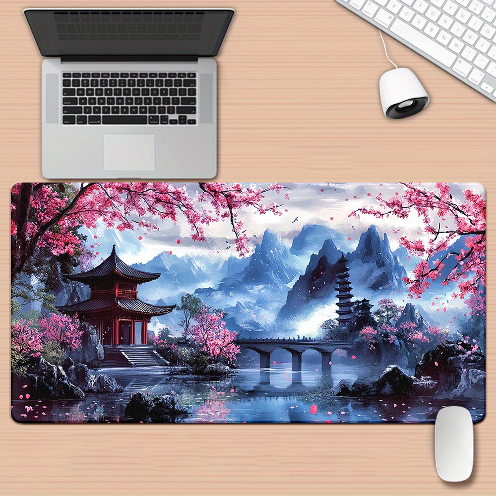 벚꽃 잉크 페인팅 풍경 마우스 패드 데스크 매트 게임  - Play Mat Neoprene 리뷰 및 가격